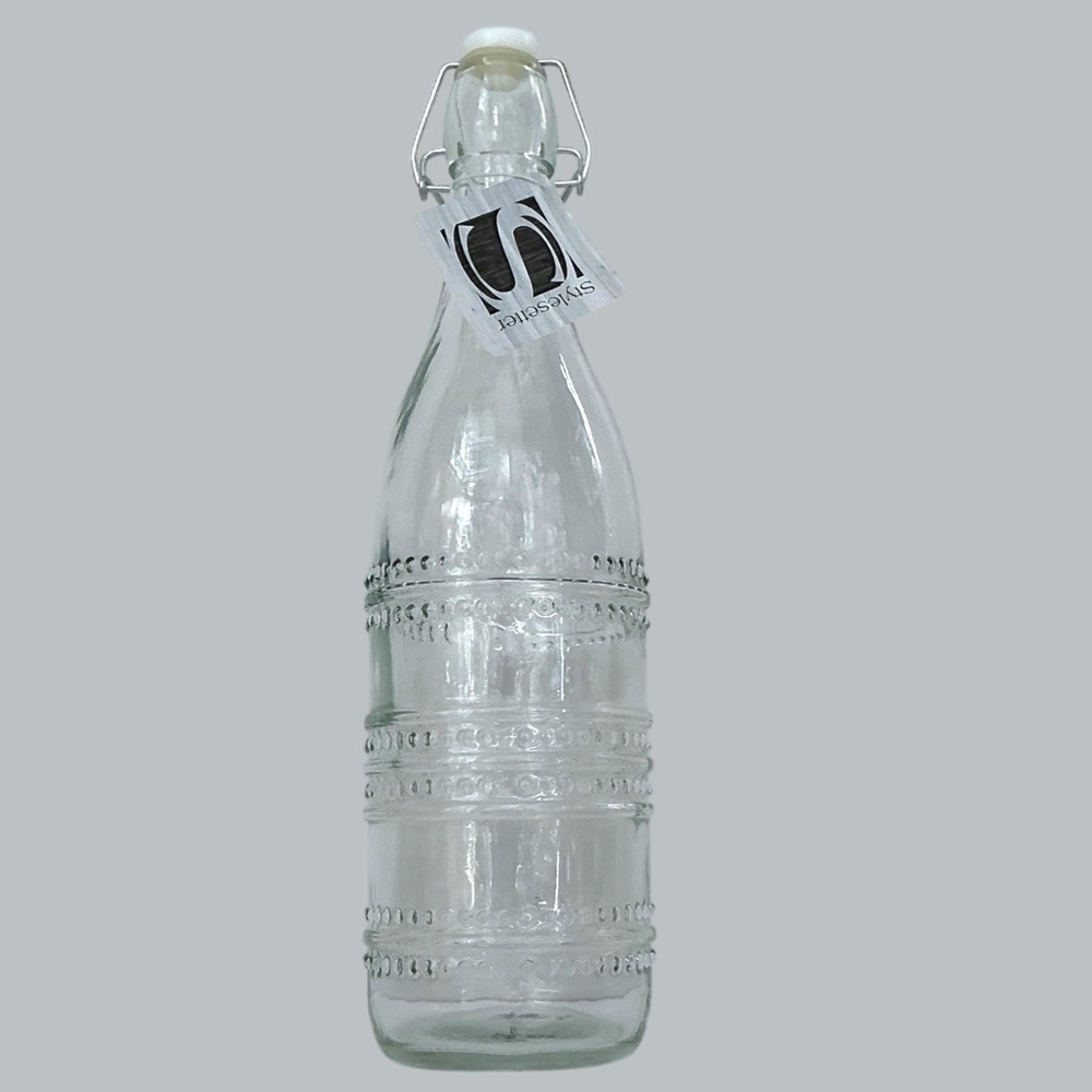 Stylesetter Clear Glass Beaded Dot Bottle with Swing Top Tight Seal Stopper - Picture 2 of 16